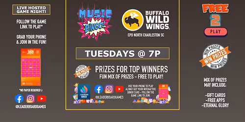 Music BINGO | Buffalo Wild Wings - Centre Point Dr North Charleston SC - TUE 7p @LeaderBoardGames