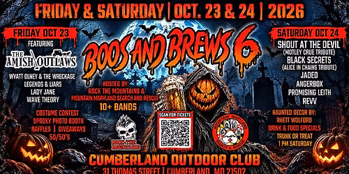 BOOs & BREWs 6 featuring The Amish Outlaws, Shout at the Devel, Jaded, Angerbox & MORE