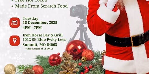 LEES SUMMIT- Family Photos with Santa- Iron Horse Bar & Grill