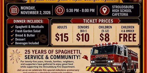 25th Annual Stroudsburg Fire Department Spaghetti Dinner