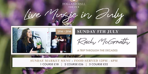 Live Music Sundays in July at The Pub with Rach McGrath