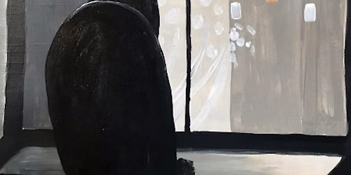 Join our peaceful Snowy City Cat paint and sip painting event