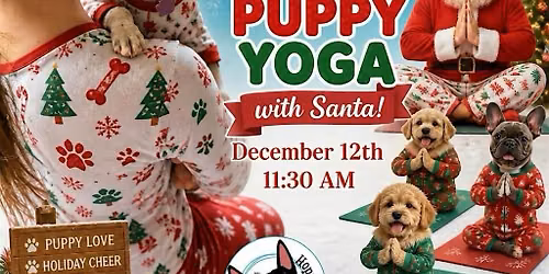 Christmas Pajama Puppy Yoga with Santa at Twisted Cow Distillery