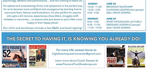 Daniel Stewart Jumping and Dressage clinics and Sports Psychology Seminars