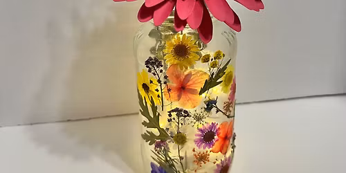 Pressed Flower Fairy Light Jar with Paper Chrysanthemum