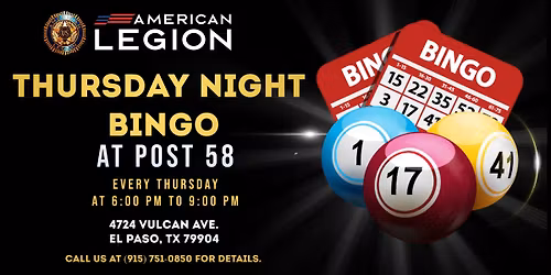 Thursday Night Bingo at Post 58