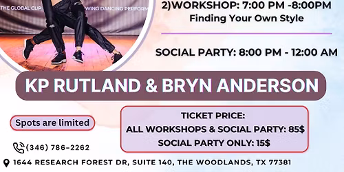 West Coast Swing Workshops & Social with Champions KP Rutland & Bryn Anderson!