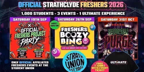 OFFICIAL ULTIMATE  STRATHCLYDE FRESHERS 2026 \u26a1\ufe0f Sold Out 15 years Running! \ud83d\udc55 FREE T-Shirt with Every Ticket! 