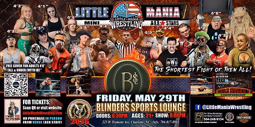Charlotte, NC - Little Mania Mini Wrestling @ Blinders Sports Lounge