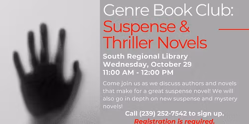 Genre Book Club:  Suspense & Thriller Novels at South Regional Library