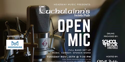 Cuchulainn's Open Mic Tues. Nov. 25th hosted by Matt Zaddy