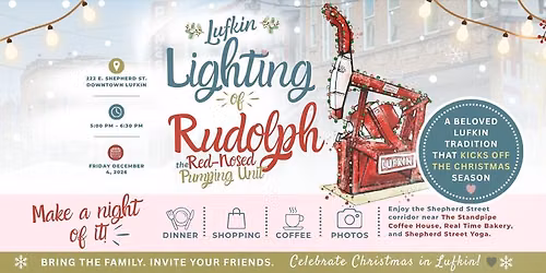 Lufkin's Lighting of Rudolph the Red-Nosed Pumping Unit 2026