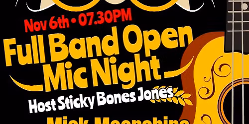 Full Band Open Mic Host Sticky Bones Jones with Mick Moonshine playing music inbetween