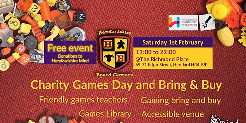 Traders and Accessible Charity Board game day and bring and buy For Herefordshire Mind