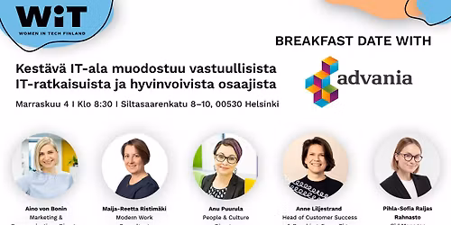 WiT Breakfast Date with Advania: Kest\u00e4v\u00e4 IT-ala muodostuu vastuullisista IT-ratkaisuista