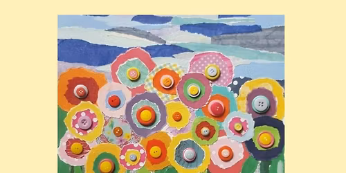 Button Flower Paper Collage