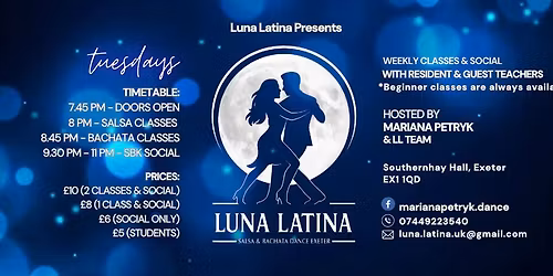 Luna Latina\ud83d\udcabBachata & Salsa. Every Tuesday in Exeter\ud83d\udcab