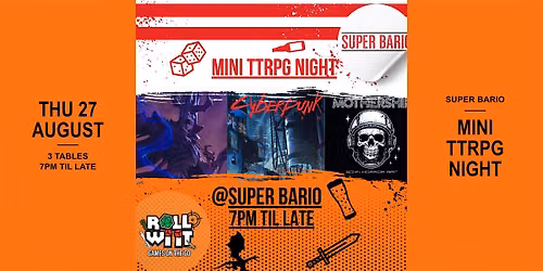 Mini TTRPG Night @ Bario - Thu 27th of August 2026
