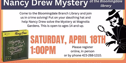 Nancy Drew Interactive Mystery Game at the Bloomingdale branch library