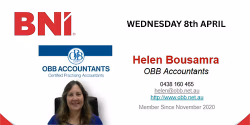 BNI Networking Event, featuring Helen from OBB Accountants