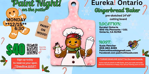 Eureka! Ontario, Christmas paint Night, 12\/15\/25, Gingerbread Baker Wood Hanger