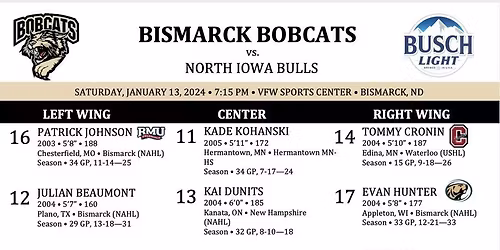 Bismarck Bobcats vs. North Iowa Bulls