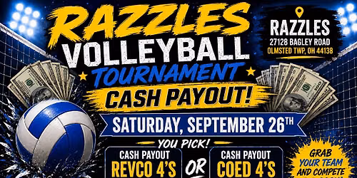 Razzles Cash Payout You Pick! Revco or Regular Coed 4\u2019s Tournament!