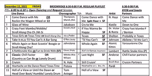 ON  A FRIDAY!  Brookridge Line Dance Social with Rhonda