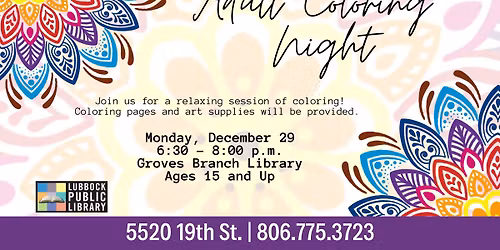 Adult Coloring Night at Groves Branch Library
