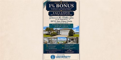 Exclusive Realtor Open House: 1% Agent Bonus + Light Bites & Refreshments |
