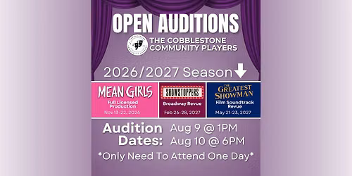 Cobblestone Community Players Auditions: 2026\/2027 Season