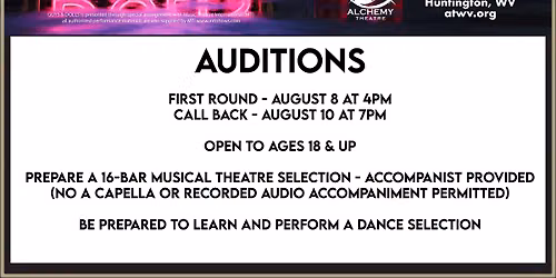 Alchemy AUDITIONS: The classic musical GUYS & DOLLS - Dir. by Stephen Vance - Saturday, Aug. 8 - 4PM
