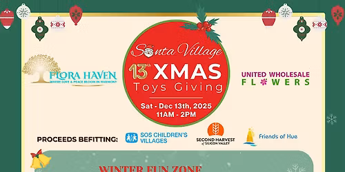 FREE Santa Village Toys Giving &  WREATH WORKSHOP:  SAT, DEC 13