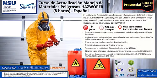 11 Julio Gratis Presencial Curso: Actualizaci\u00f3n HAZWOPER  (8 hrs) - Espa\u00f1ol