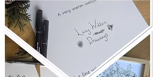 Fine line winter botanical drawing