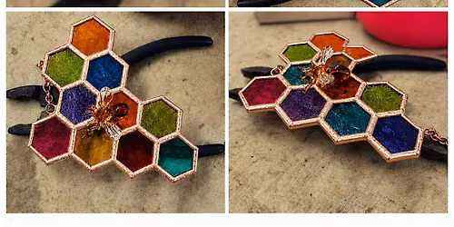 Stained Glass Rainbow Honey Comb with Lampwork Bee at Path 2 Self Wellness