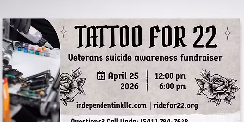 Tattoo for 22 \u2013 Veterans Suicide Awareness Fundraiser