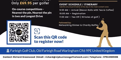 VIP Business Golf Network Charity Golf Day on 9\/9\/2026 at Farleigh Golf Club,Warlingham,Surrey