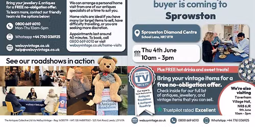 WeBuyVintage Roadshow in Sprowston! We'll be at Sprowston Diamond Centre Thu 4th June 10am-3pm!