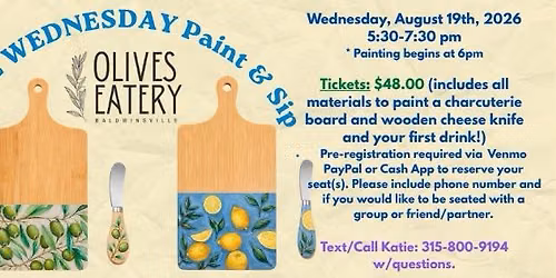 Olives Eatery- Charcuterie Board Paint & Sip Workshop