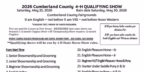 Cumberland County 4-H Qualifying Horse Show