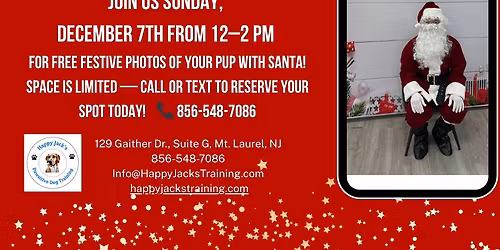 Bring your pup for a festive photo with Santa at Happy Jack's Pawsitive Dog Training