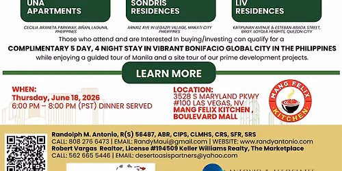 Free Fil-Am Wealth & Real Estate Workshop:  Invest in the Philippines
