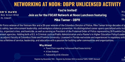 FGCAR Network at Noon Featuring speaker Mike Tanner from DBPR