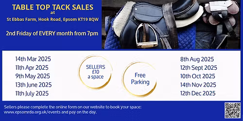 Table Top Tack Sale Friday 12th December 2025 @ St Ebbas Farm, Hook Road, KT19 8QW