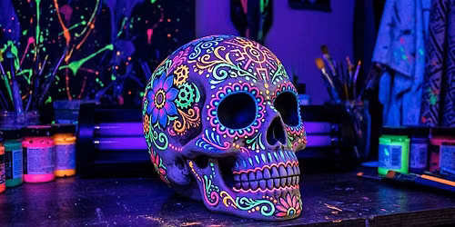 Blacklight Ceramic Skull Painting