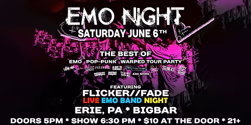 Flicker \/\/ Fade EMO Band at BIGBAR 7-10PM!