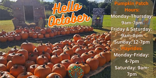 Wesley's annual Pumpkin Patch and Hayrides October 4th-30th