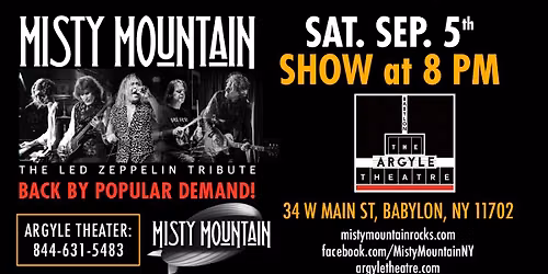 Misty Mountain Returns to The Argyle Theatre in Babylon on Sat. 9\/05!