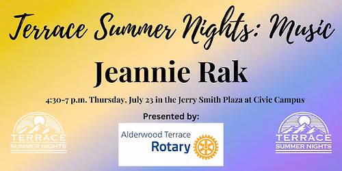 Terrace Summer Nights: Music with Jeannie Rak and Northshore Farmers Market Pop-Up from 3:30-7:30